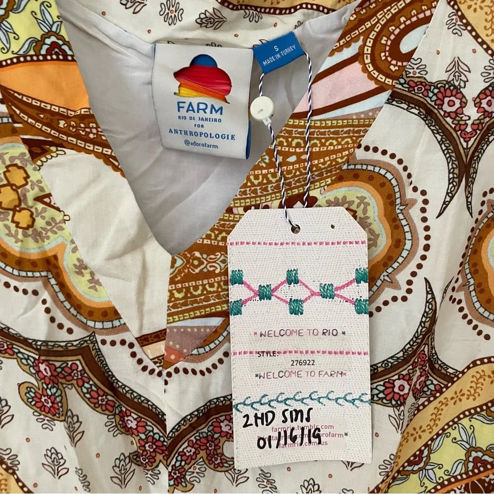 ANTHROPOLOGIE Farm Rio V Neck Flutter Sleeve Dress - Picture 5 of 15